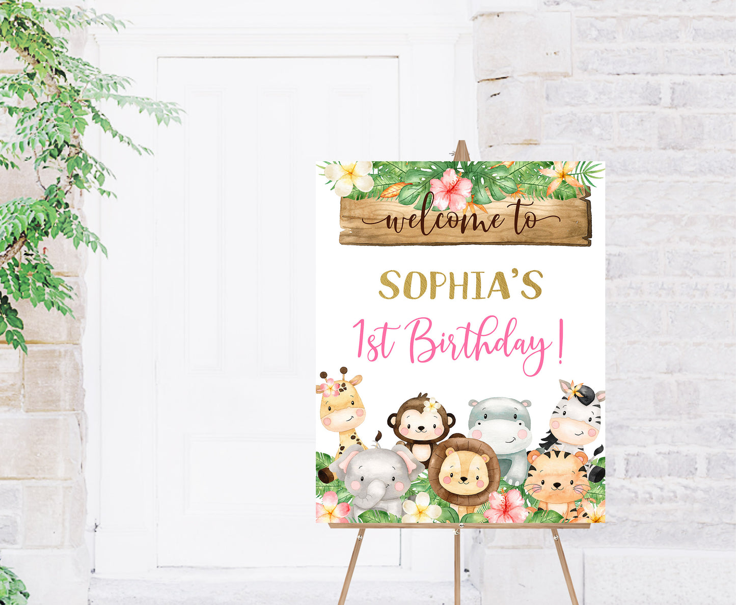 Girl Safari Welcome Sign Birthday | Jungle Theme Party Decorations - 35E