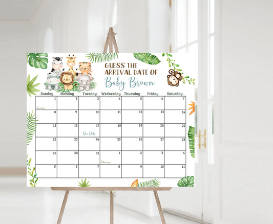 Editable Safari Due Date Calendar | Jungle Baby Shower Game - 35E