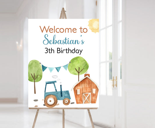 Editable Tractor Welcome Sign | Farm birthday party decorations- 11F