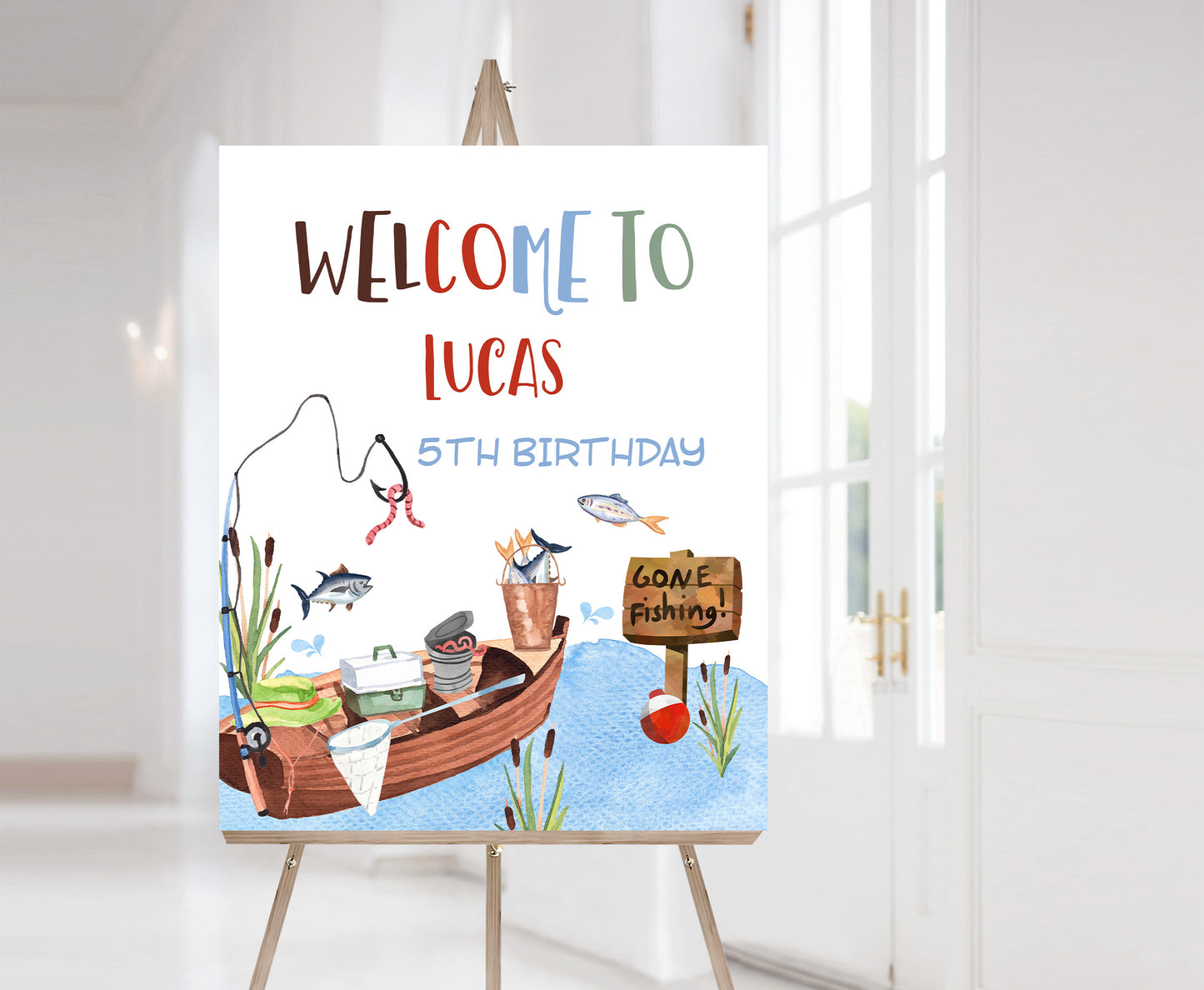 Editable Fishing Welcome Sign | Fishing birthday  party decorations - 97A