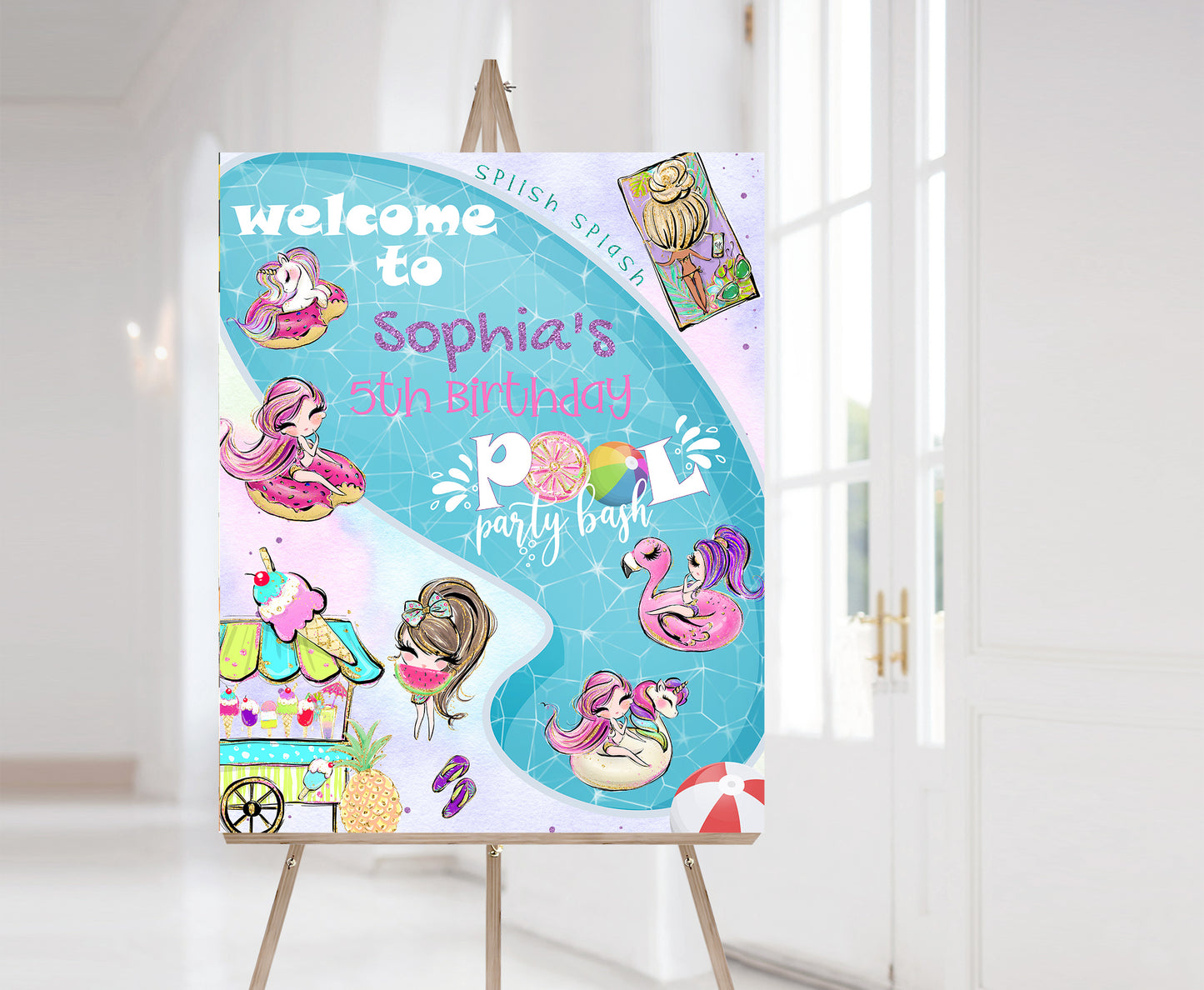 Editable Pool party Welcome Sign | Summer birthday  party decorations - 40C