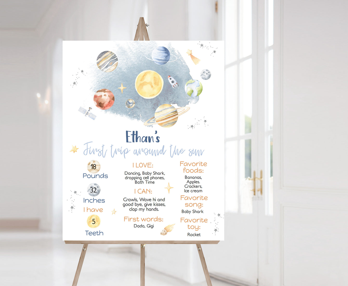 Editable Outer Space Milestone Poster | Planets 1st Birthday Decorations - 39B