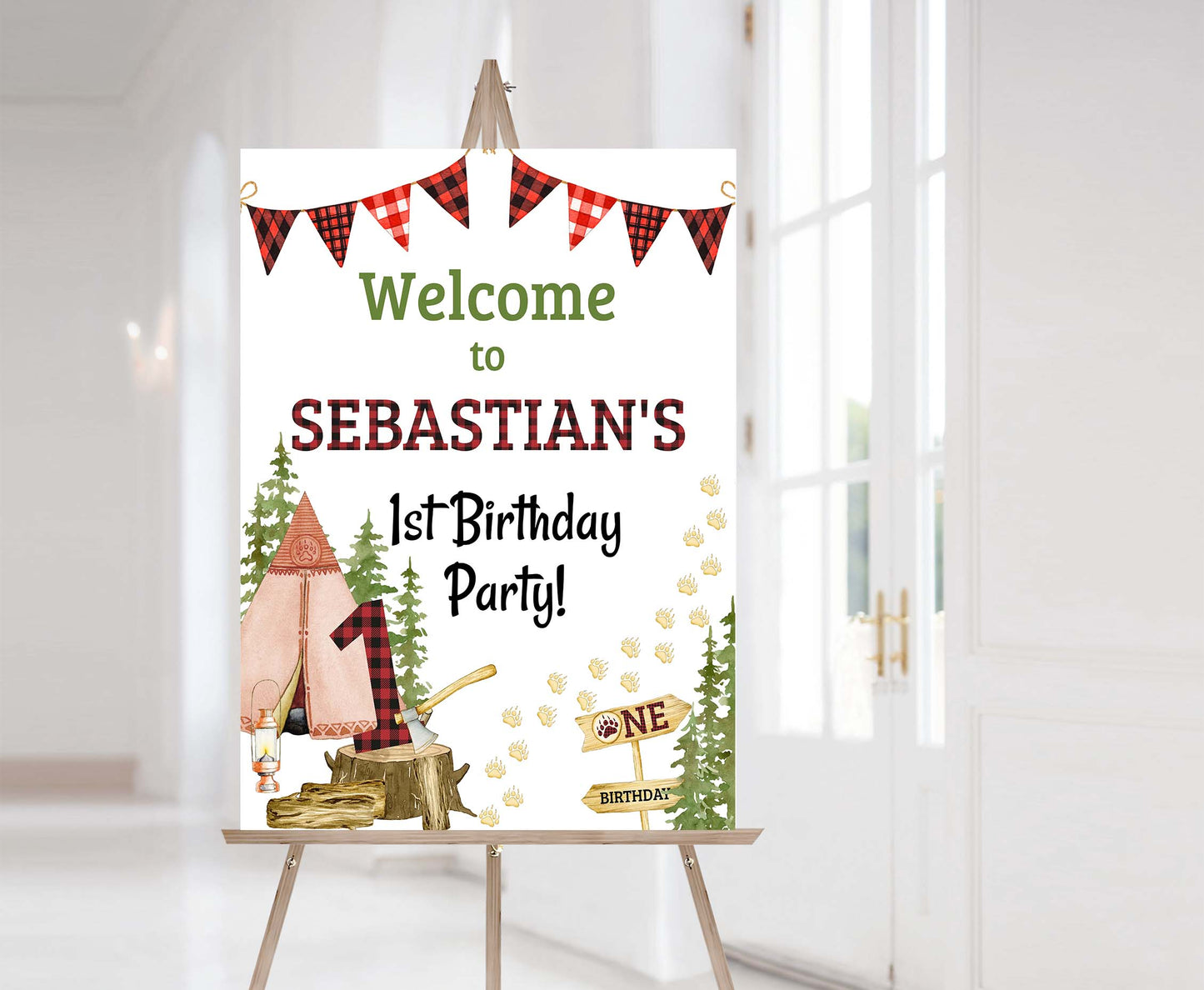 Editable Lumberjack Welcome Sign | Lumberjack First birthday party decorations - 19A