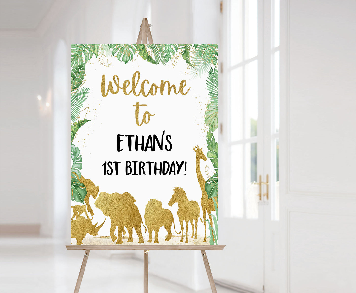 Gold Safari Welcome Sign | Jungle birthday  party decorations - 35K