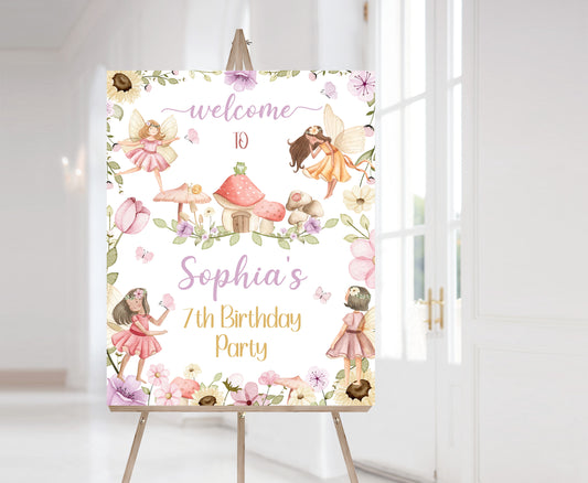 Editable Floral Fairy Welcome Sign | Fairy birthday  party decorations - 10A