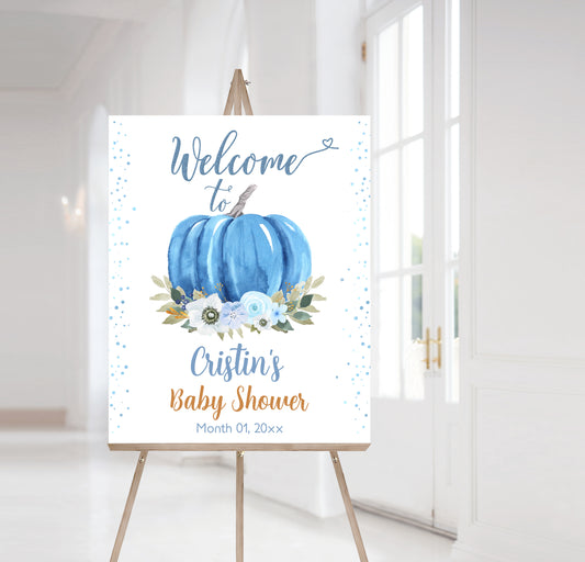 Blue Pumpkin Welcome Sign | Fall Baby Shower Decorations - 30B