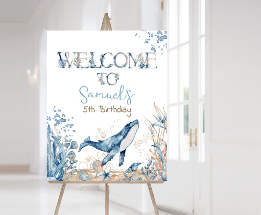 Editable Whale Welcome Sign | Under the sea birthday  party decorations - 44C