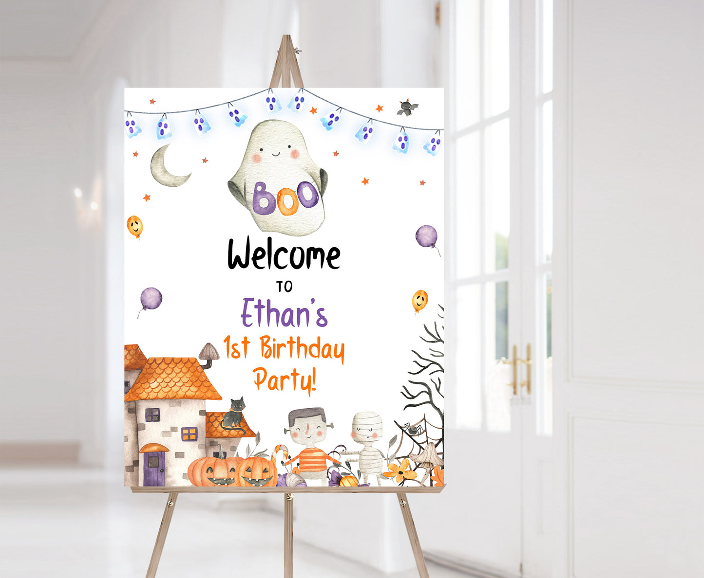 Editable Ghost Welcome Sign | Halloween Party Decotation - 115L