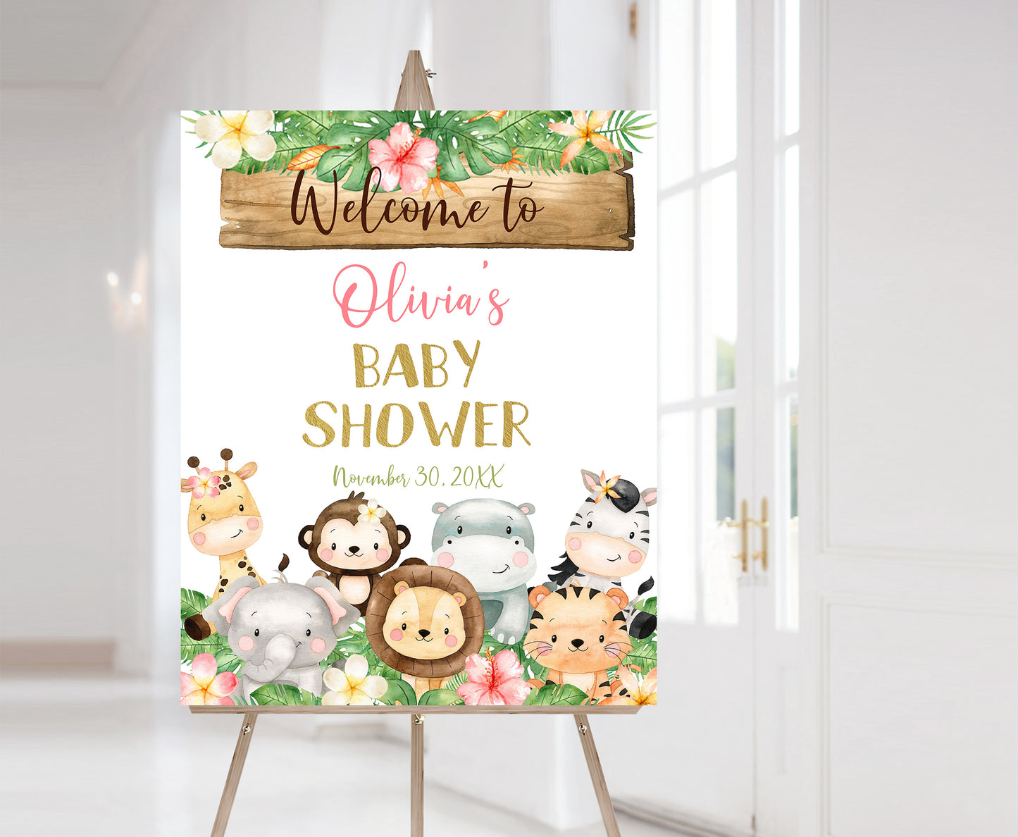 Girl Safari Baby Shower Welcome Sign | Jungle Theme Baby Shower Decorations - 35E