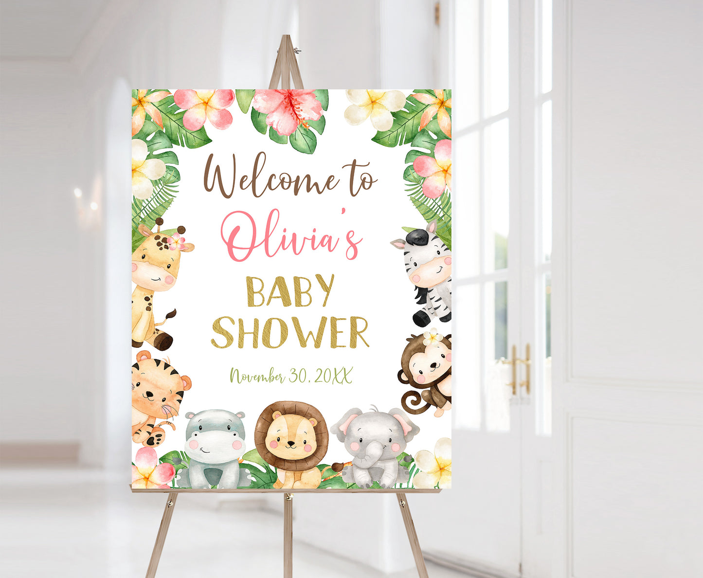 Floral Safari Baby Shower Welcome Sign | Jungle Theme Baby Shower Decorations - 35E