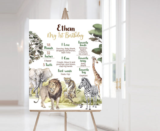 Editable Safari Milestone Poster | Safari 1st Birthday Decorations - 35I