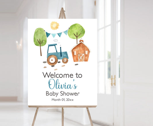 Editable Tractor Welcome Sign | Farm Baby shower decorations - 11F