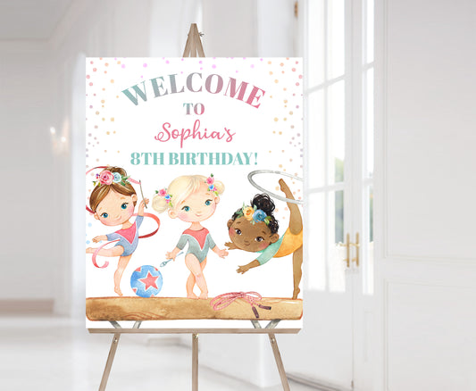 Editable Floral Gymnastic Welcome Sign | Gymnastic birthday  party decorations - 99A