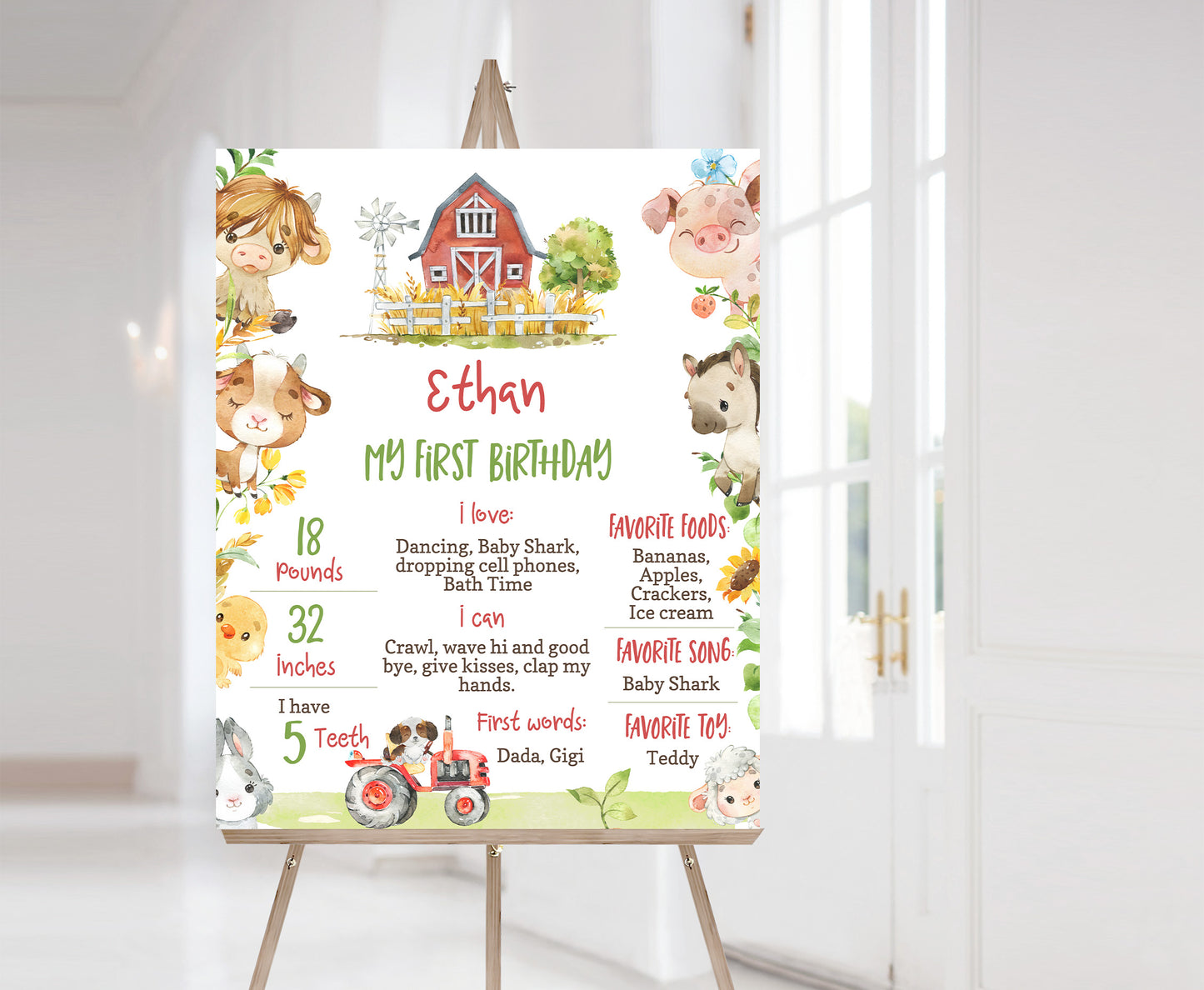 Editable Farm Milestone Poster | Farm 1st Birthday Decorations - 11D