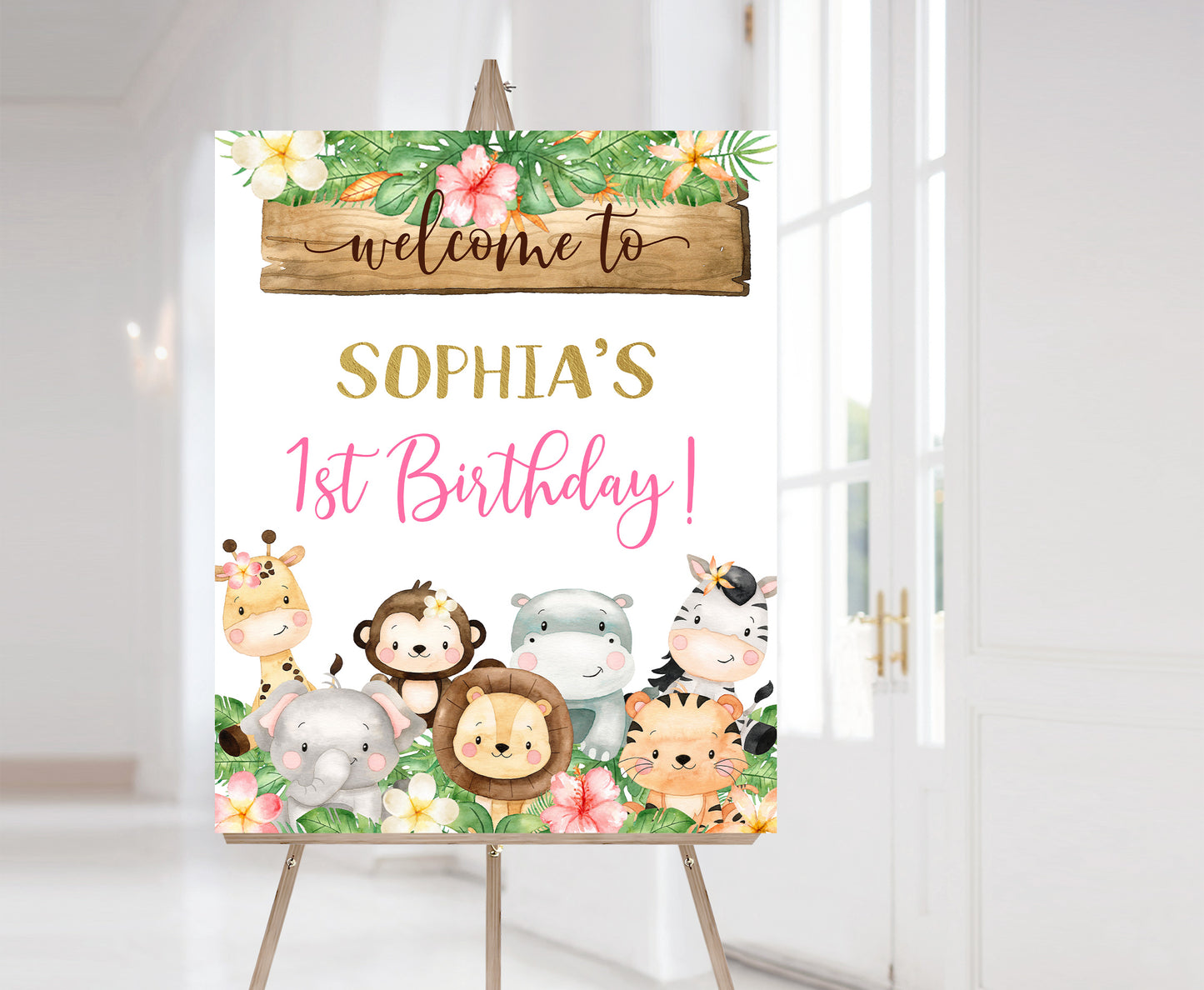 Girl Safari Welcome Sign Birthday | Jungle Theme Party Decorations - 35E