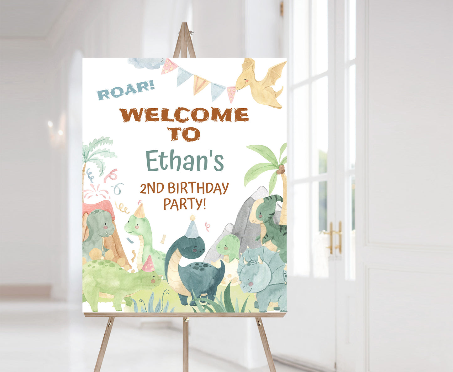 Editable Dinosaurs Welcome Sign | Dino Birthday Party Decorations - 08B