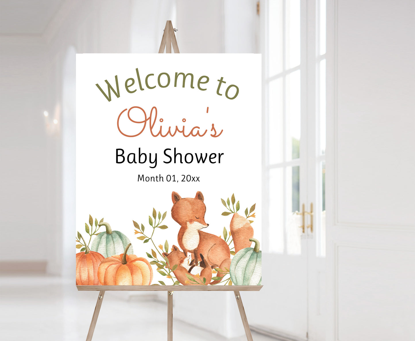 Editable Fox Welcome Sign | Pumpkin Baby shower decorations - 30O