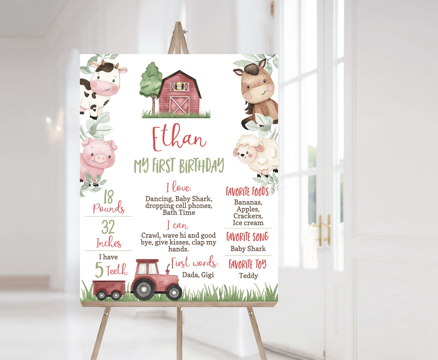 Farm Milestone Poster | Red Barnyard 1st Birthday Decorations - 11A