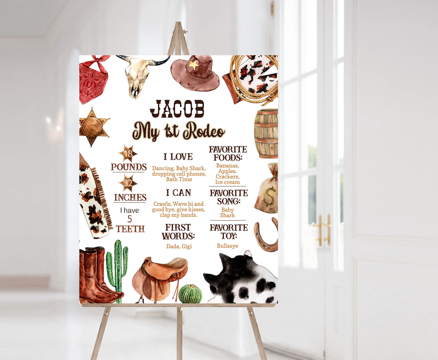 Editable Rodeo Milestone Poster | Cowboy 1st Birthday Decorations - 34A