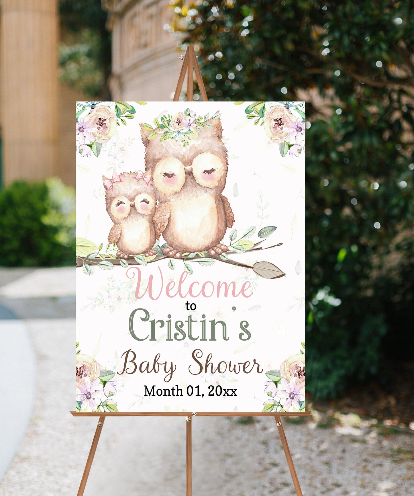 Editable Owl Baby Shower Welcome Sign | Owl theme shower decorations - 78A