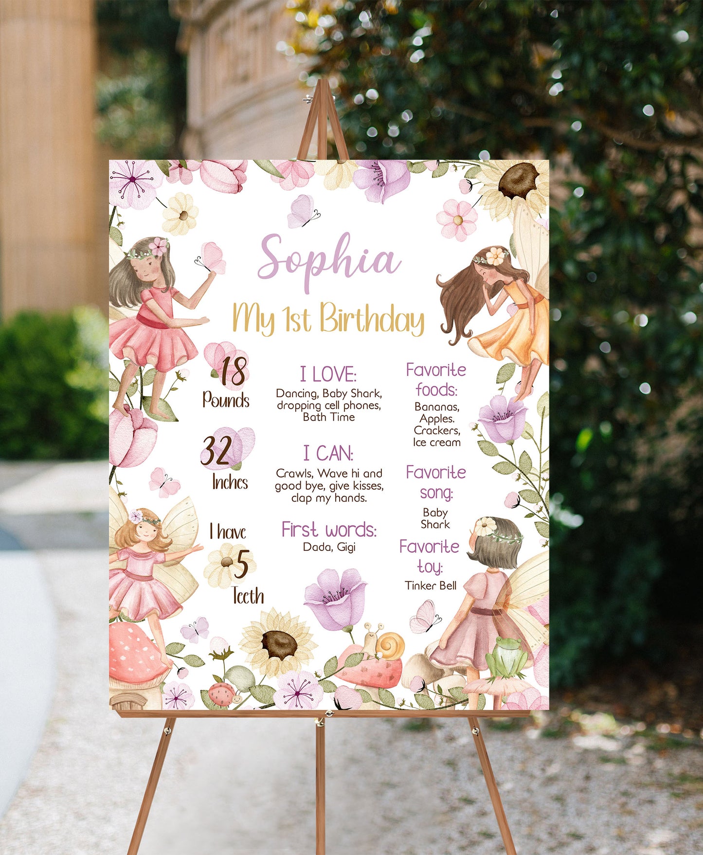 Fairy Milestone Poster | Fairy Garden 1st Birthday Decorations - 10A