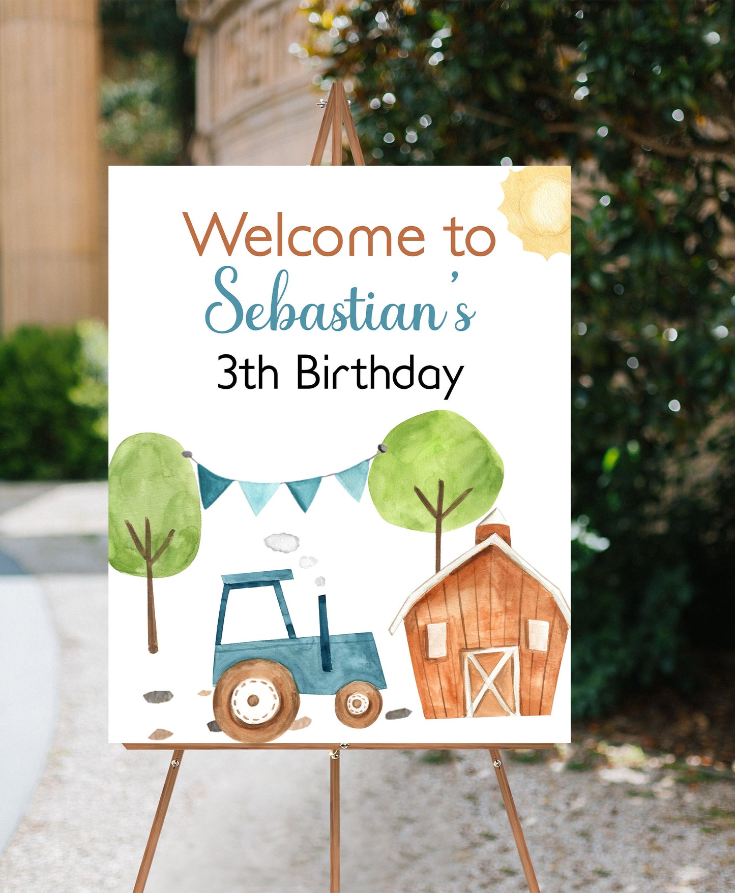 Editable Tractor Welcome Sign | Farm birthday party decorations- 11F