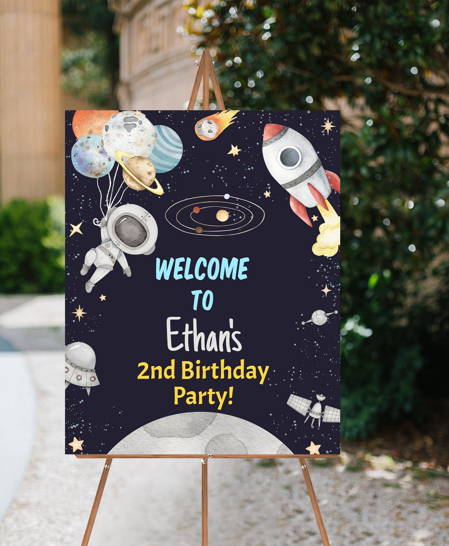 Editable Outer Space Welcome Sign | Space birthday  party decorations - 39C