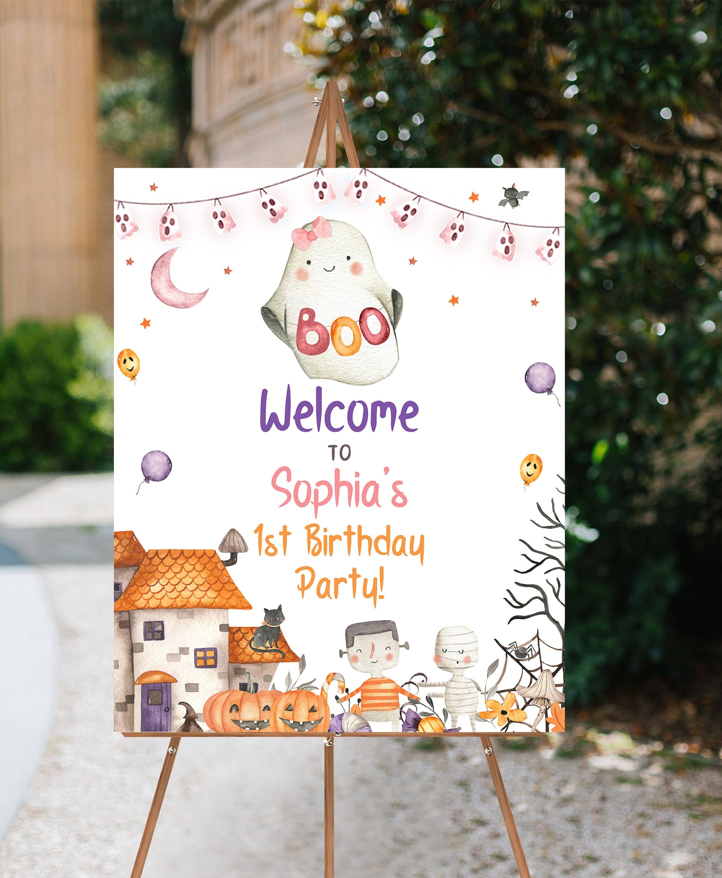 Editable Girl Ghost Welcome Sign | Halloween Party Decotation - 115L