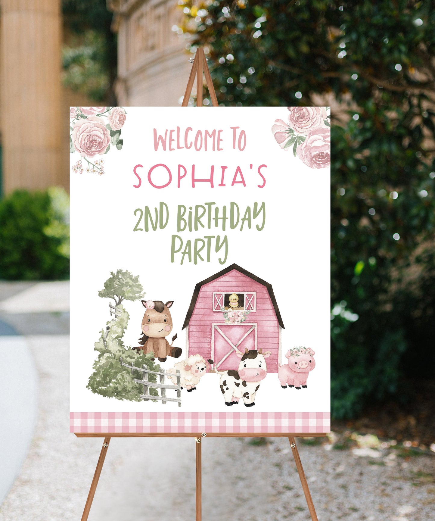 Floral Farm Welcome Sign | Editable Girl Barnyard Birthday Party Decorations - 11A