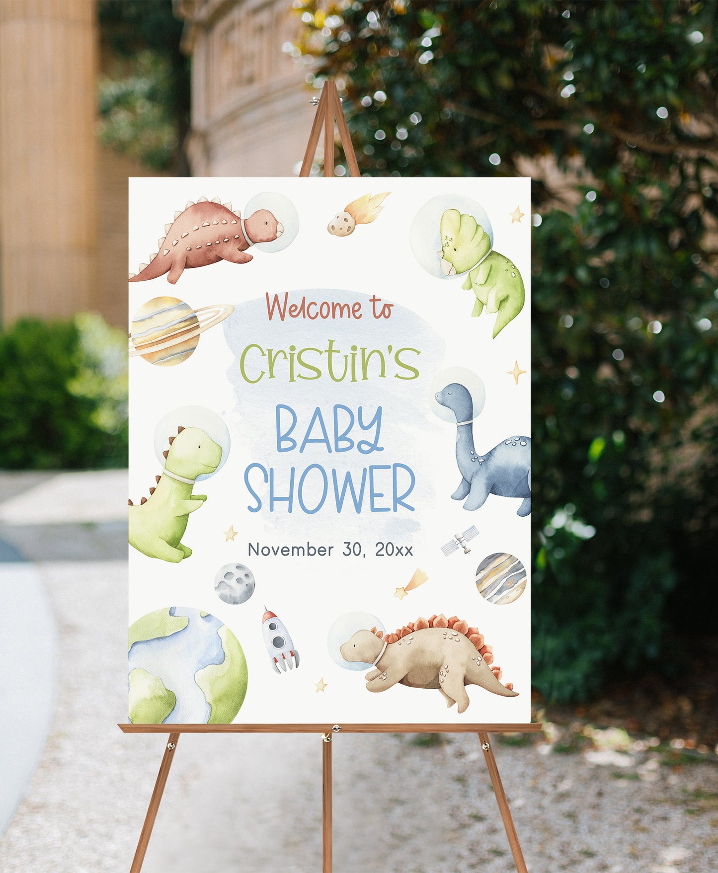 Space Dinosaur Baby Shower Welcome Sign | Dinosaur Astronaut Baby Shower Decorations - 39D