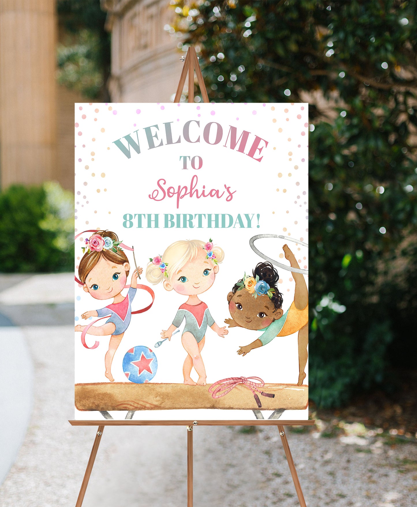 Editable Floral Gymnastic Welcome Sign | Gymnastic birthday  party decorations - 99A