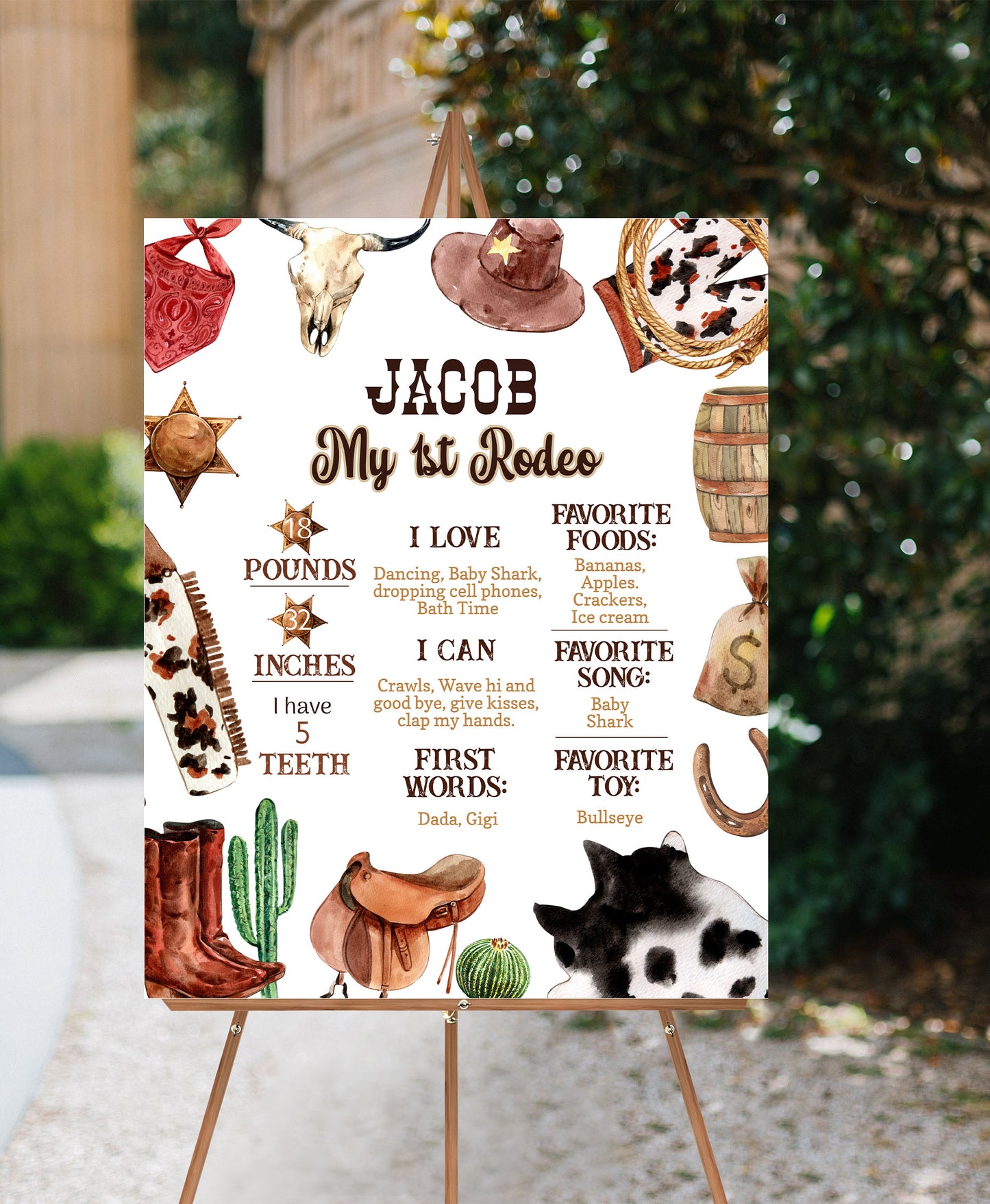 Editable Rodeo Milestone Poster | Cowboy 1st Birthday Decorations - 34A