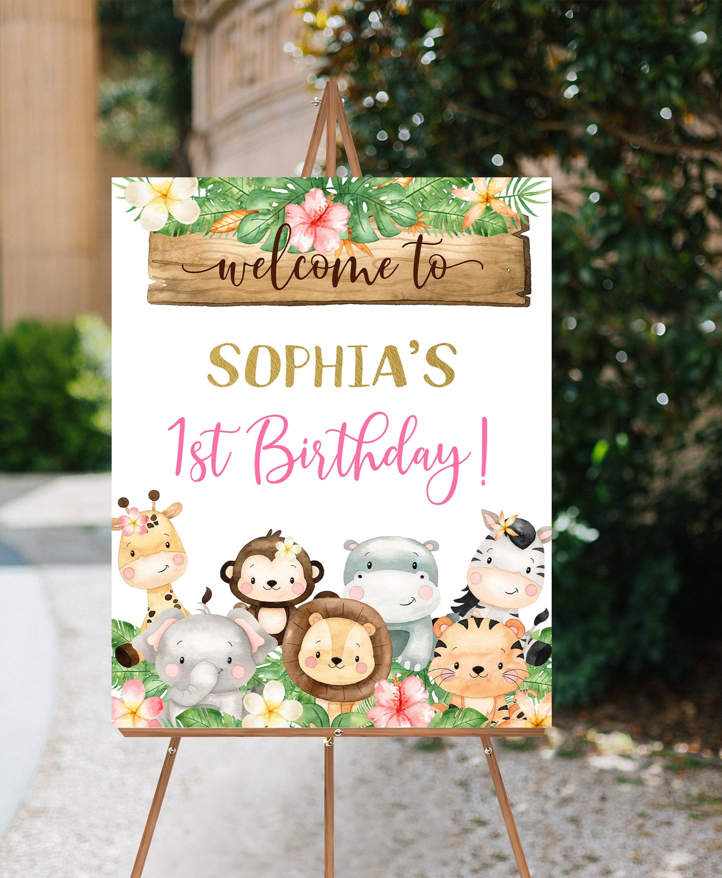 Girl Safari Welcome Sign Birthday | Jungle Theme Party Decorations - 35E