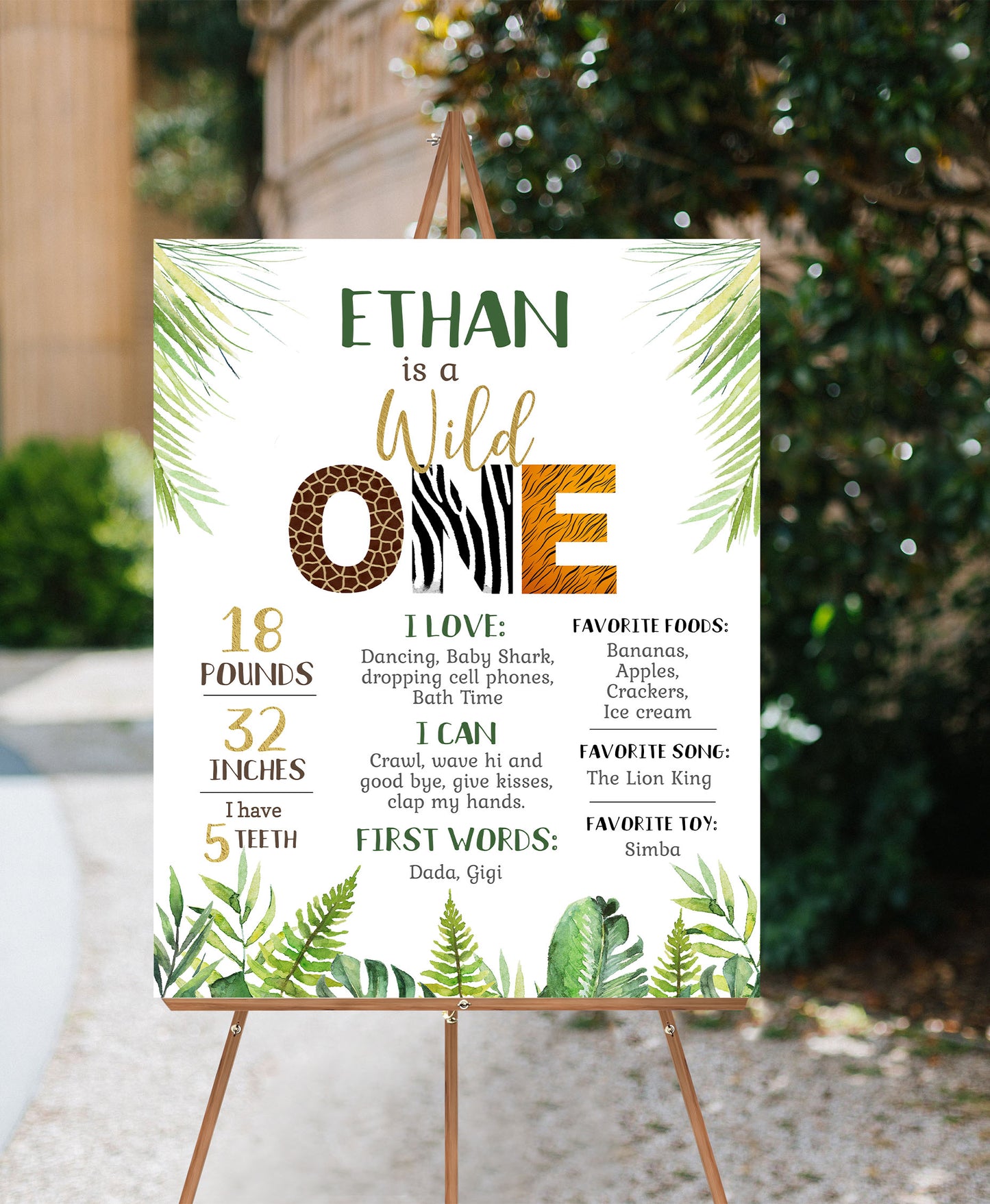 Editable Jungle Milestone Poster | Safari1st Birthday Decorations - 35H