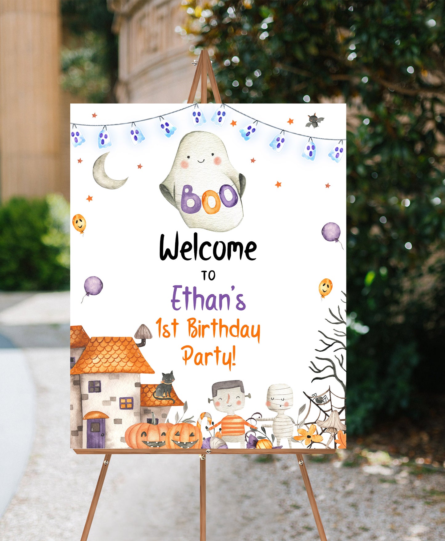 Editable Ghost Welcome Sign | Halloween Party Decotation - 115L