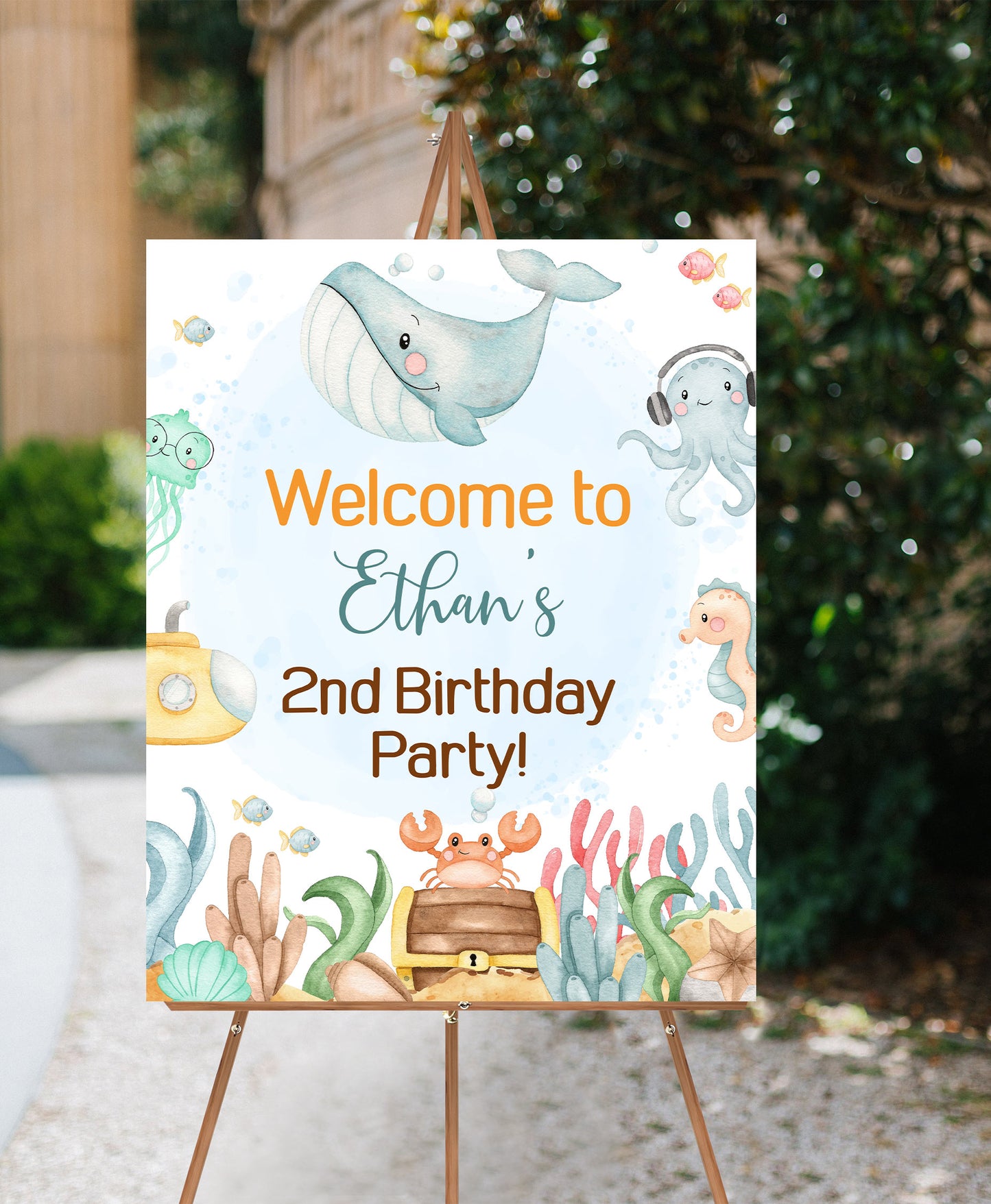 Editable Boy Under the Sea welcome Sign | Ocean Birthday party Decorations - 44A