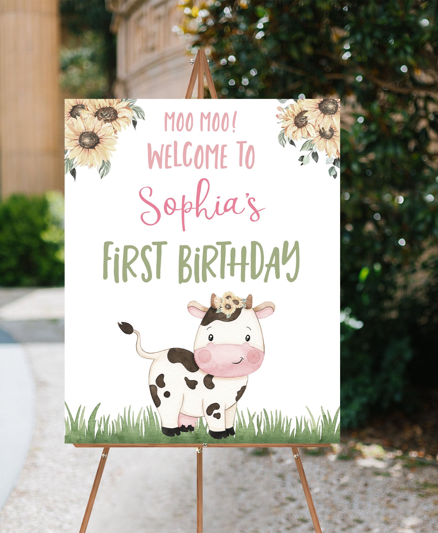 Sunflowers Cow Welcome Sign | Farm Birthday Party Decoration - 11G