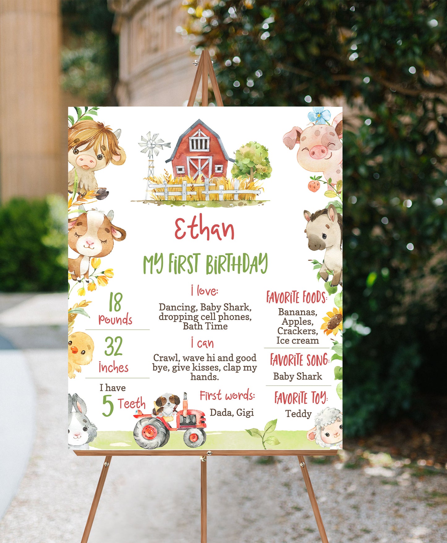 Editable Farm Milestone Poster | Farm 1st Birthday Decorations - 11D