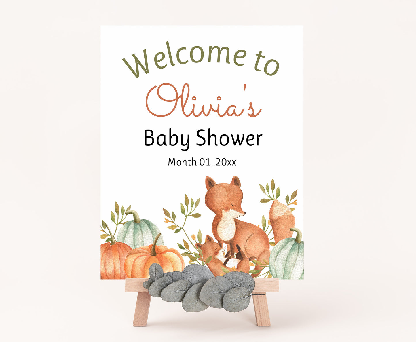 Editable Fox Welcome Sign | Pumpkin Baby shower decorations - 30O