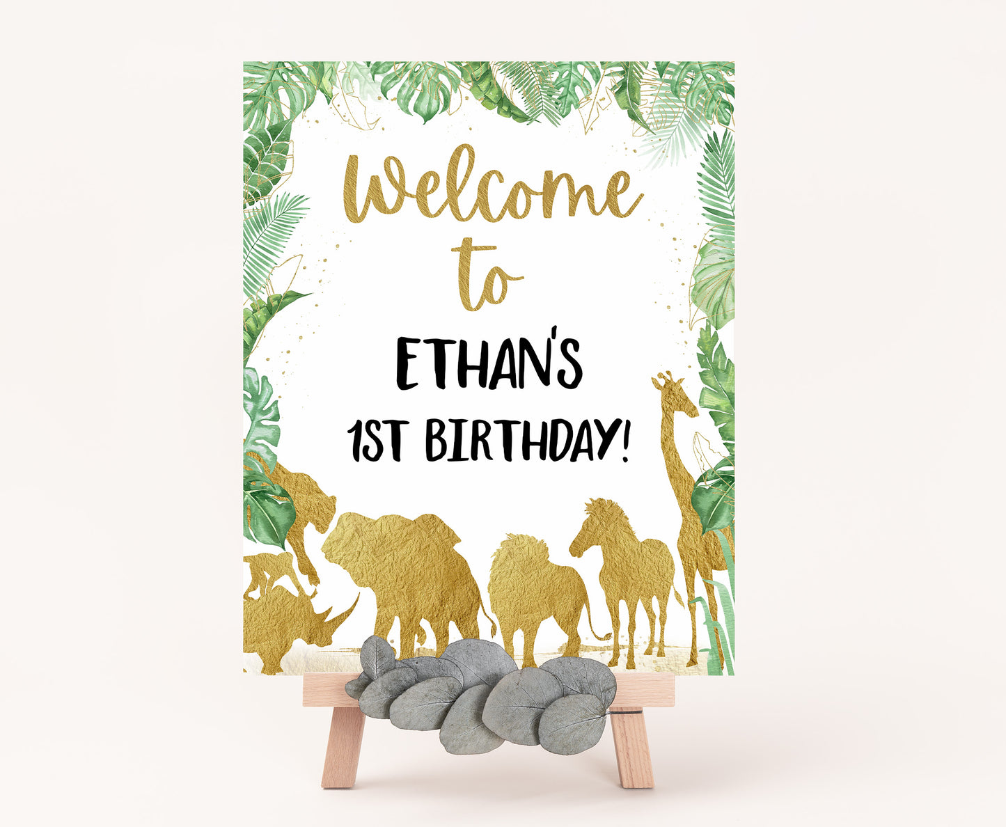 Gold Safari Welcome Sign | Jungle birthday  party decorations - 35K