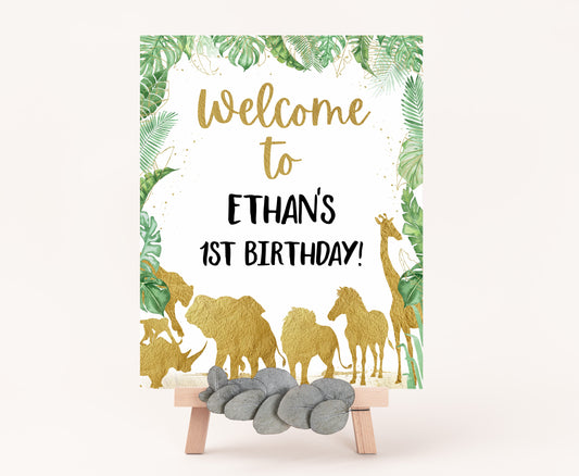 Gold Safari Welcome Sign | Jungle birthday  party decorations - 35K