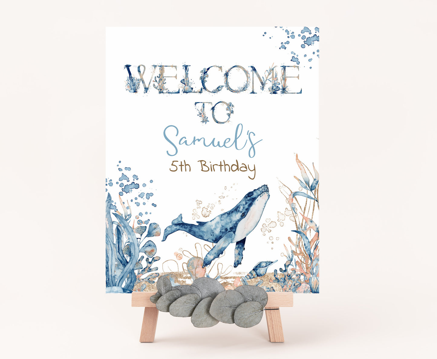 Editable Whale Welcome Sign | Under the sea birthday  party decorations - 44C