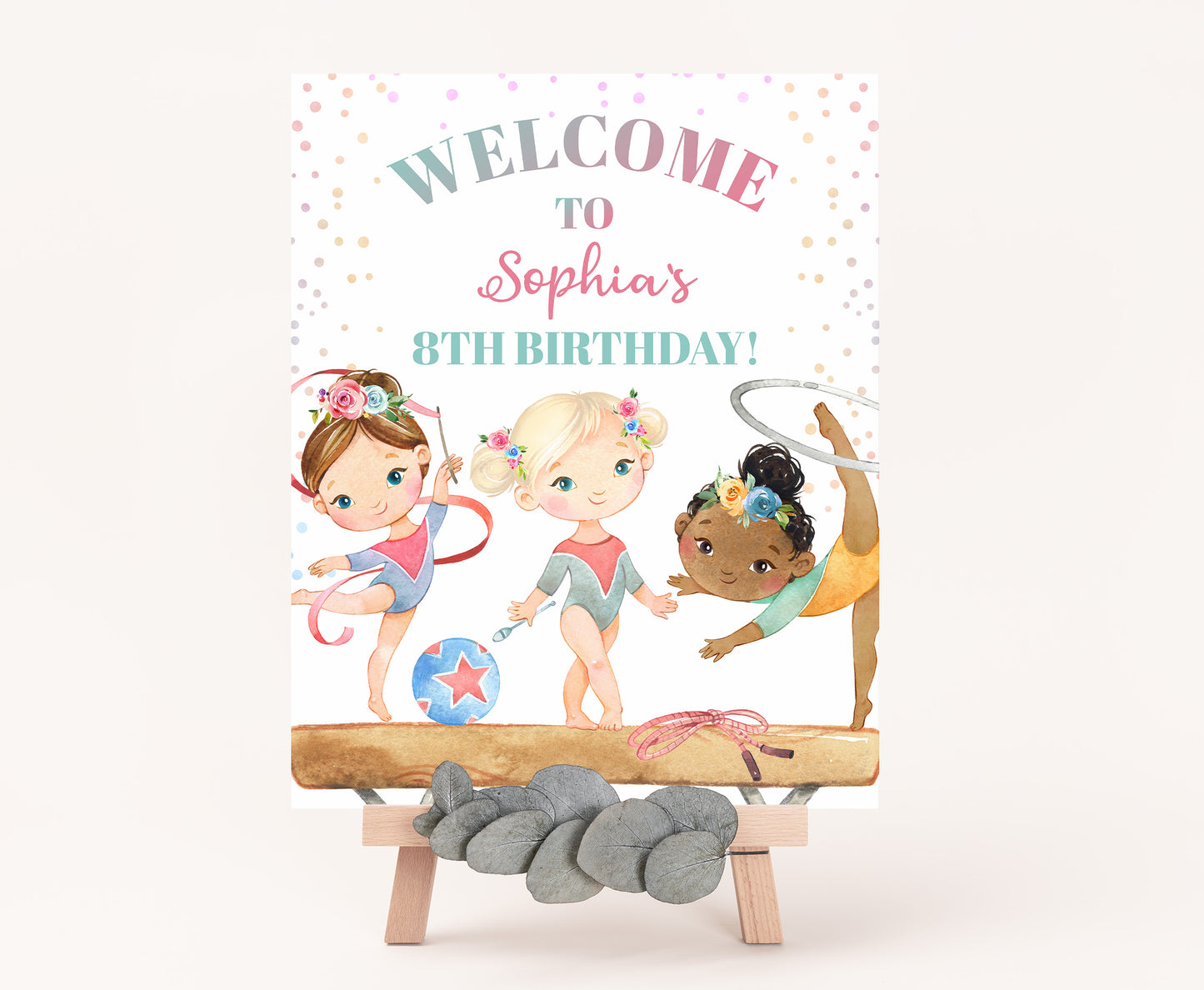 Editable Floral Gymnastic Welcome Sign | Gymnastic birthday  party decorations - 99A