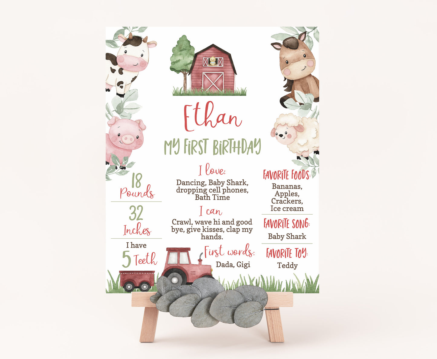 Farm Milestone Poster | Red Barnyard 1st Birthday Decorations - 11A