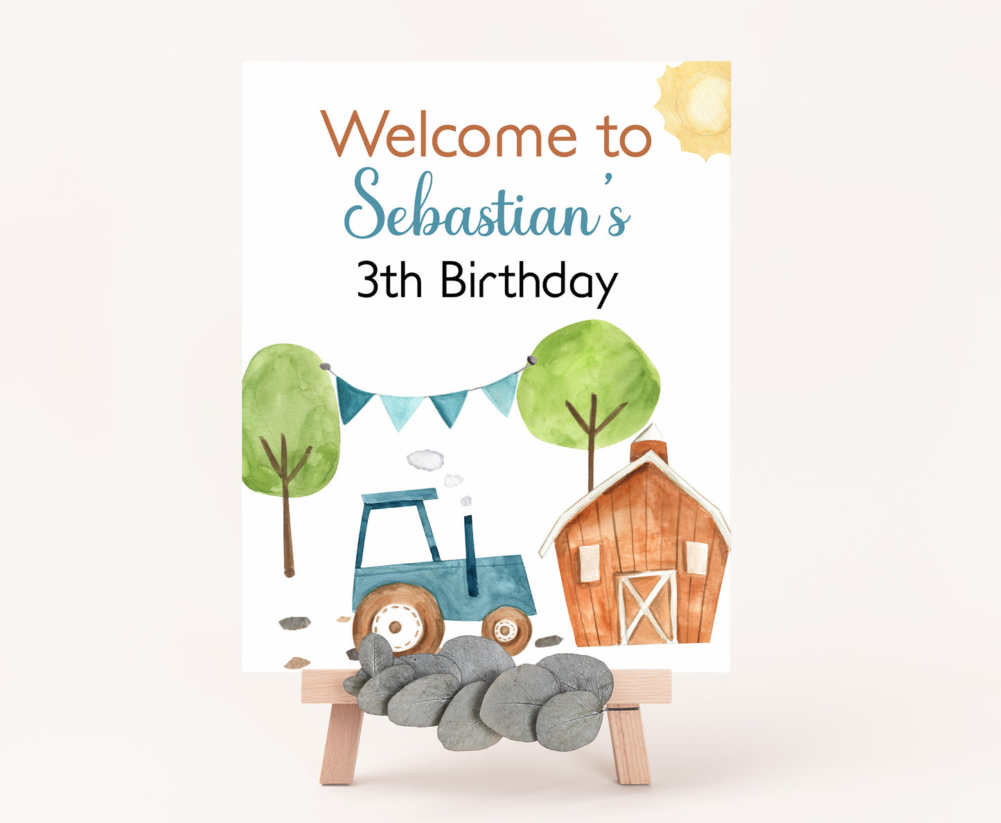 Editable Tractor Welcome Sign | Farm birthday party decorations- 11F