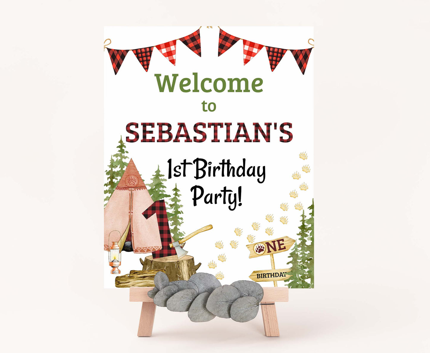 Editable Lumberjack Welcome Sign | Lumberjack First birthday party decorations - 19A