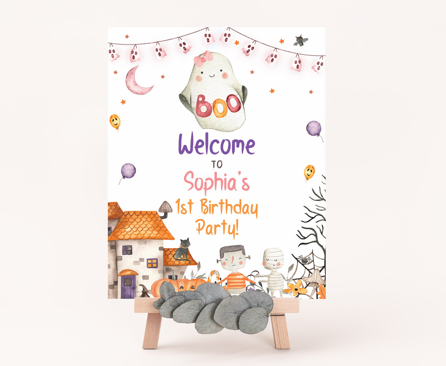 Editable Girl Ghost Welcome Sign | Halloween Party Decotation - 115L