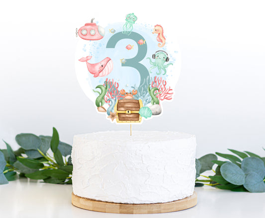 Girl Under the Sea 3rd Birthday Cake topper | Sea Decorations - 44A