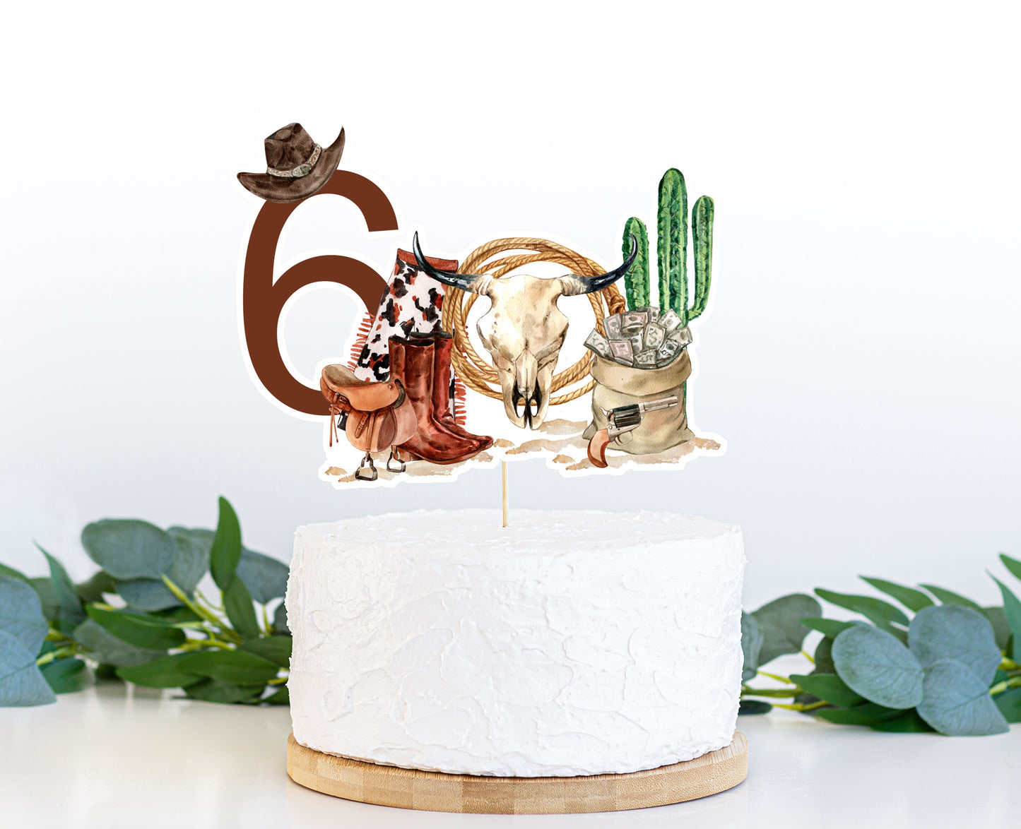 Rodeo Cake topper 6 birthday | Cowboy Party Decorations - 34A