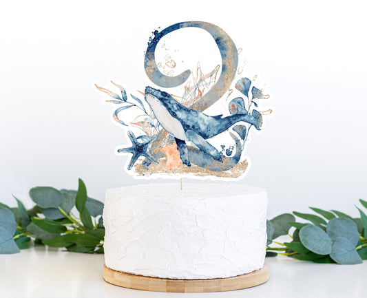 Whale Cake topper | Ocean 2nd Birthday Party Decorations - 44C